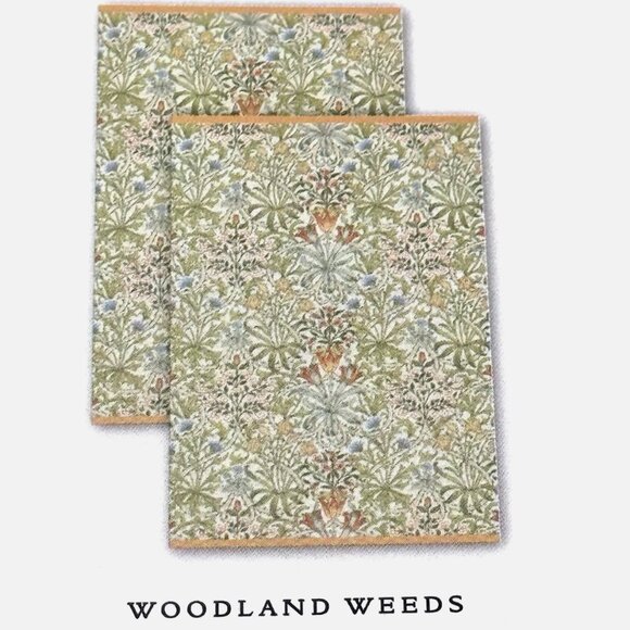 4 Pc William Morris Woodland Leaves Velour Bath Hand Towel Set Green Coral Blue - Picture 3 of 9